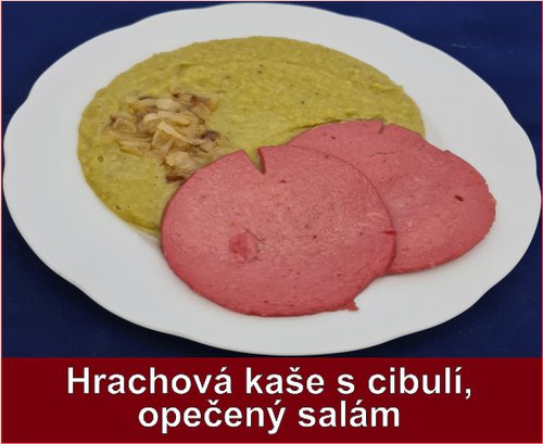 Hrachová kaše s cibulí, opečený salám_PLU 9730 HUKOT.jpg